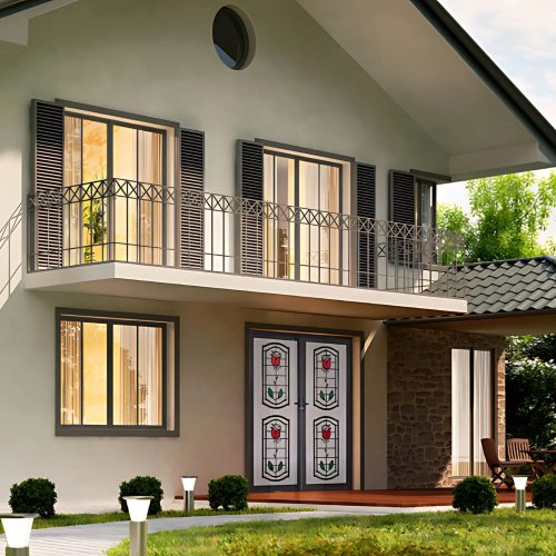 A house with decorative security screen doors from Colonial Castings®.