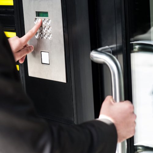 Digital keypad lock used by commercial office person.