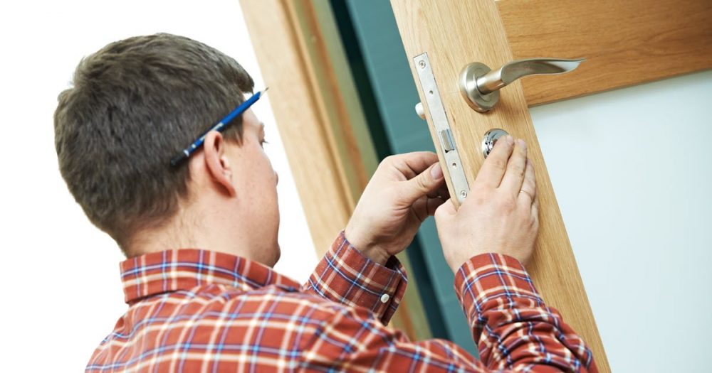 5 Effective Ways to Burglar-Proof Your Front Door 1 Upgraded locking mechanism being installed to help prevent break-in by burglars.